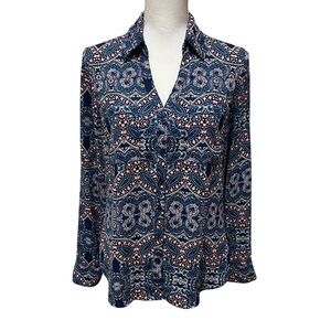 Express Portofino Shirt Women's size Small Pink Paisley Roll Tab Sleeve Blouse